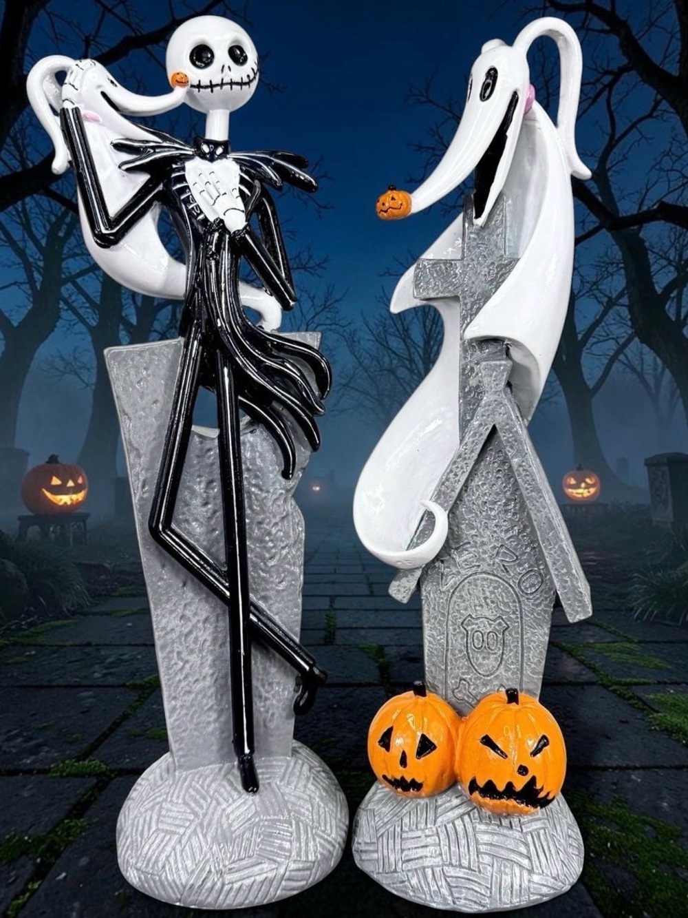 Disney Jack Skellington & Zero Tombstone Figurines Nightmare Before Christmas
